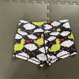 Dinosaur Print Athletic Shorts - Black and Green